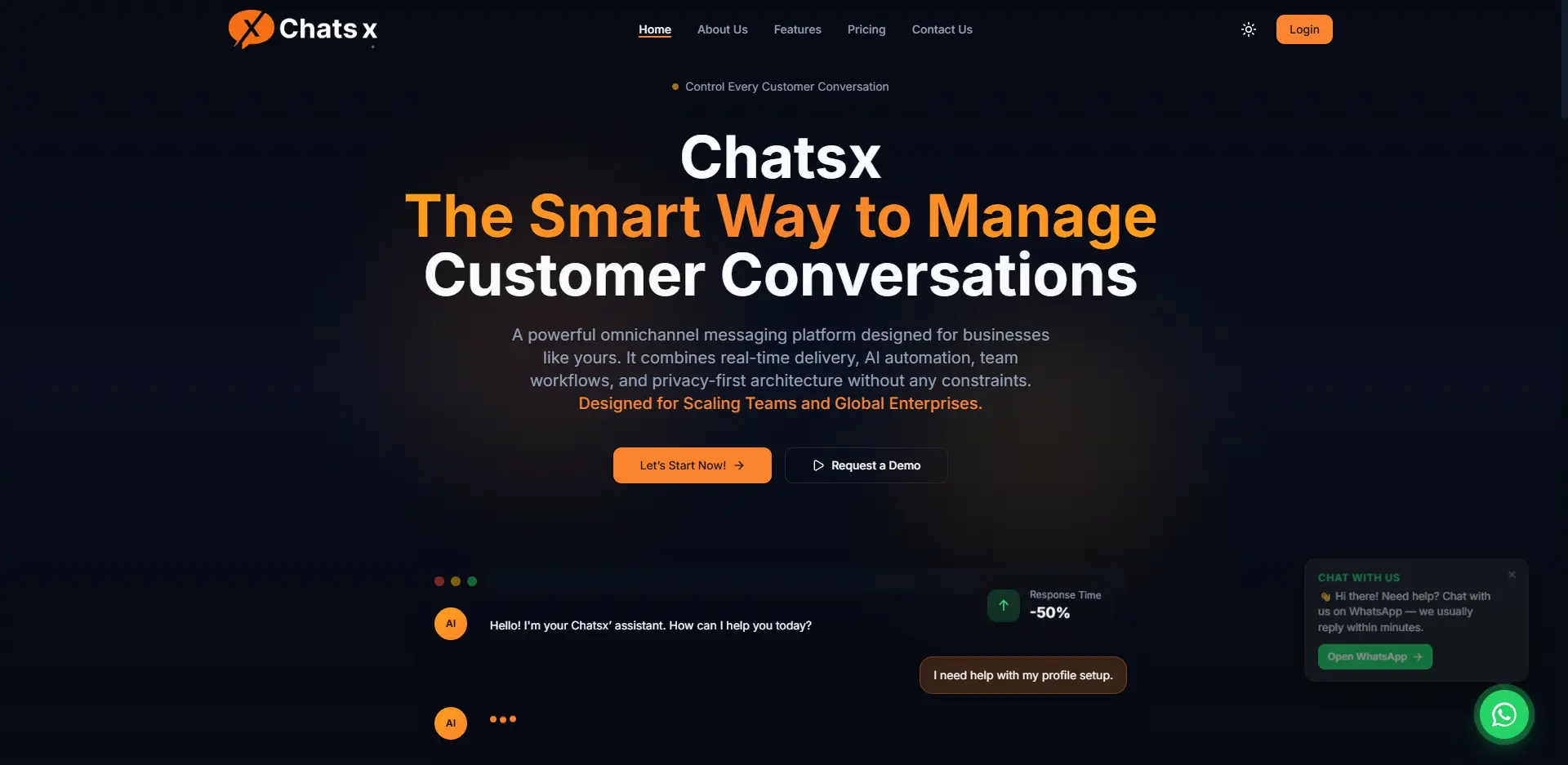 ChatsX product interface showing the customer conversation platform