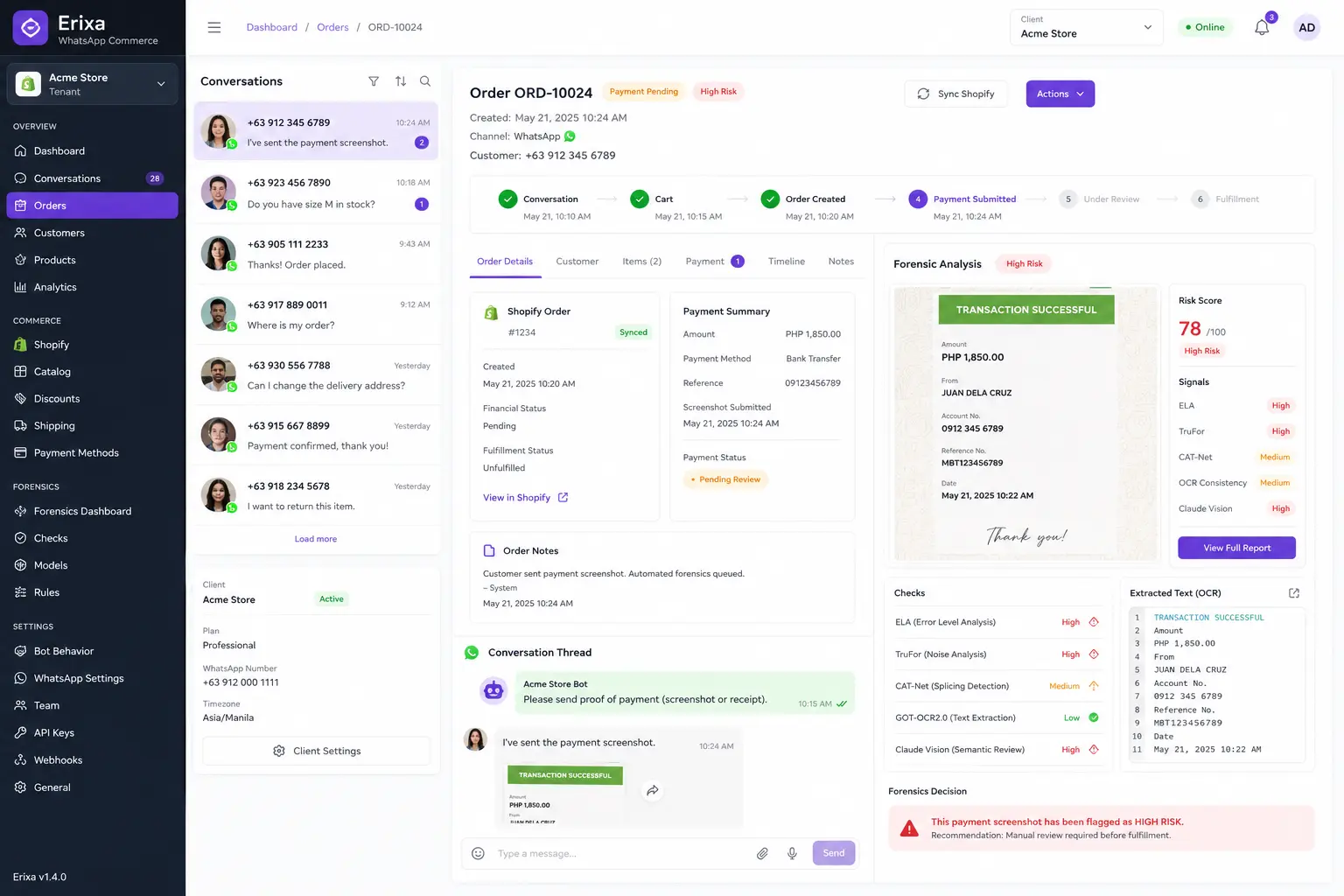 Erixa WhatsApp commerce bot
