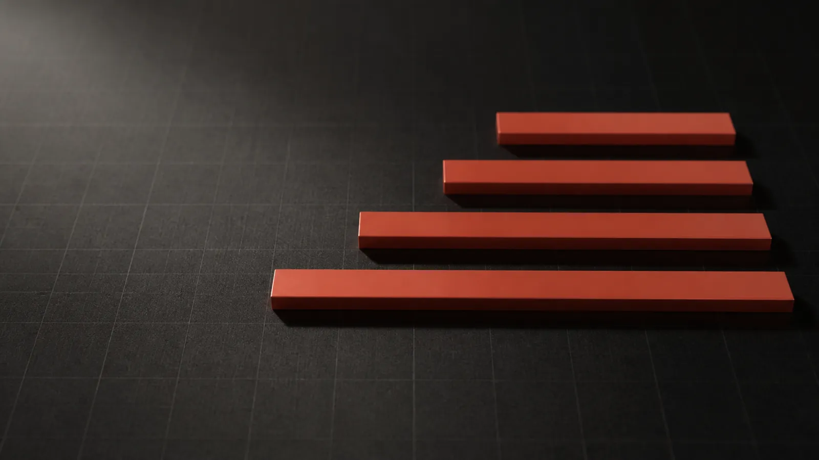 Five bars of different lengths on a dark surface
